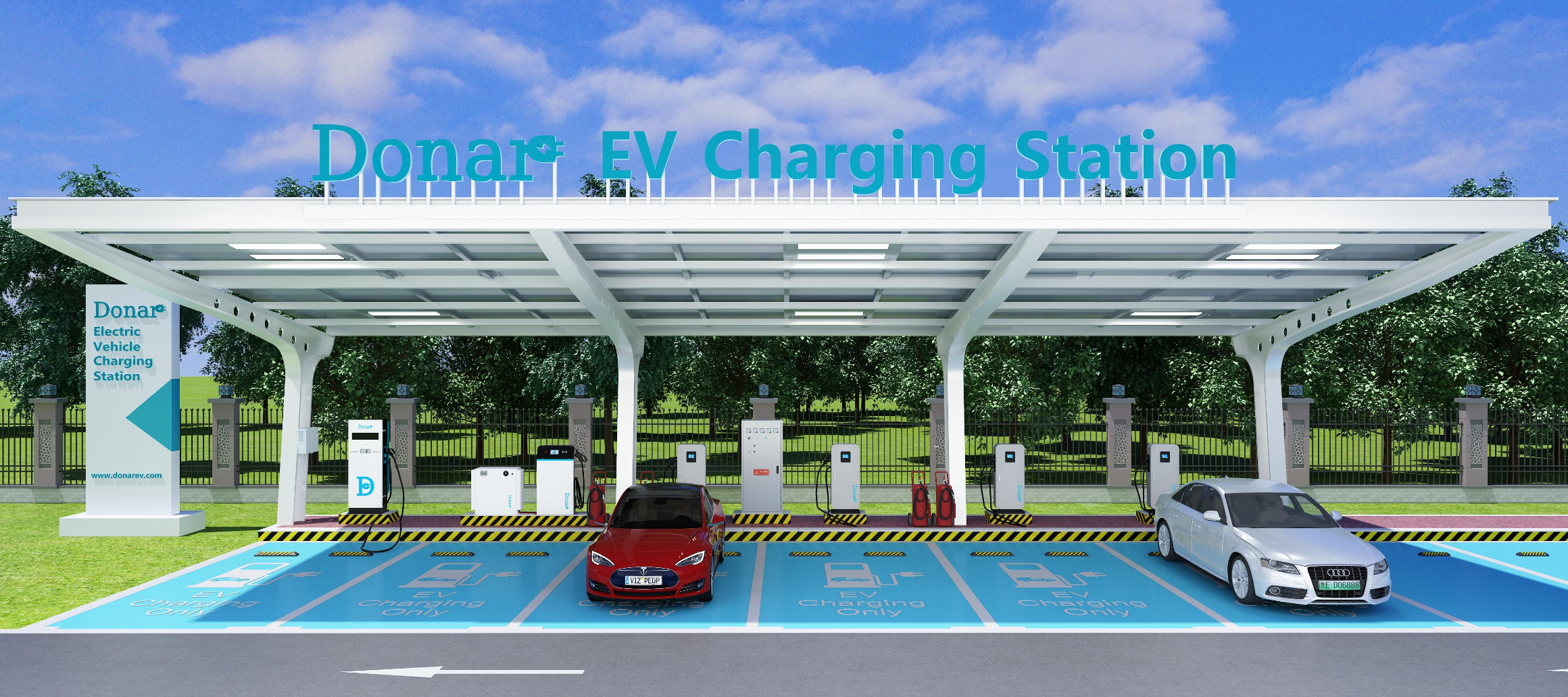 Electric vehicle being serviced on a lift